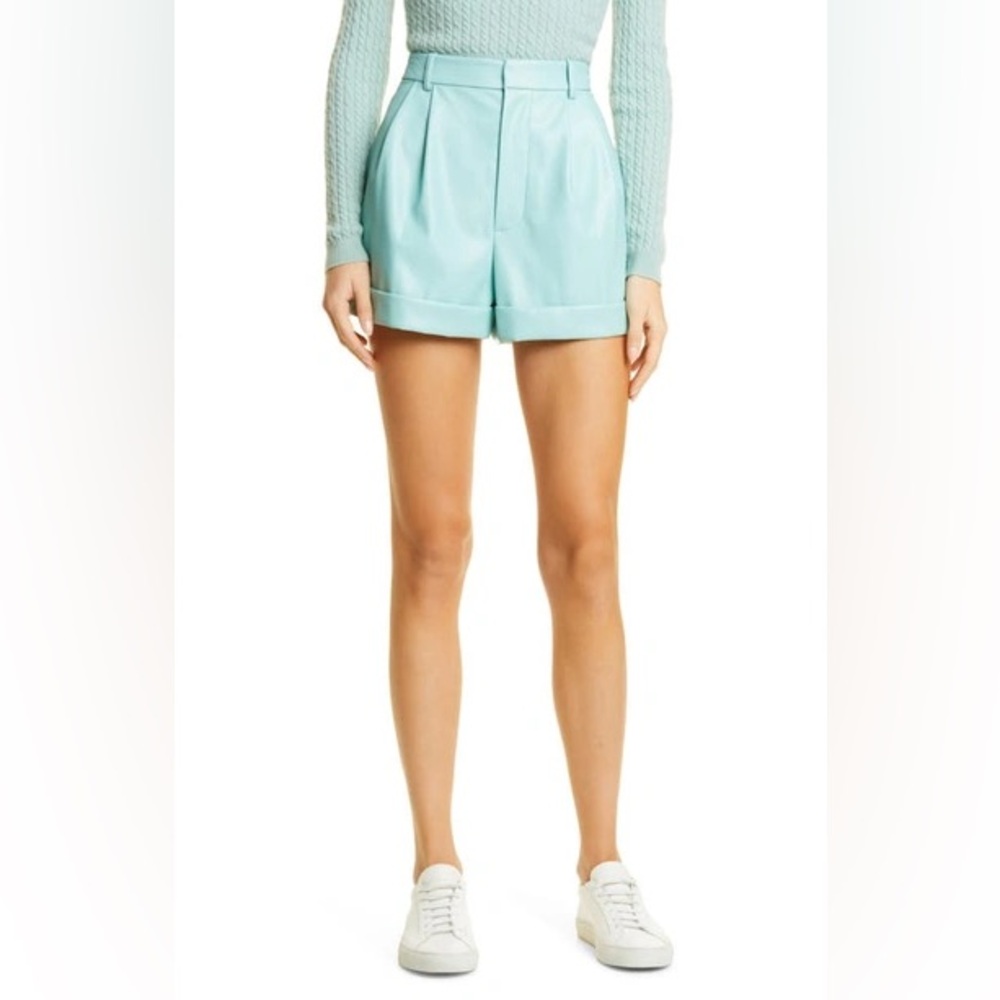 Alice and olivia vegan leather shorts in light blue size 14